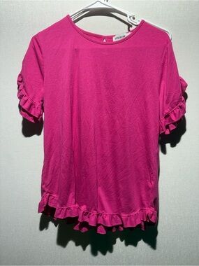 Southern Lady Hot Pink Ruffle Sleeve & Hem Top